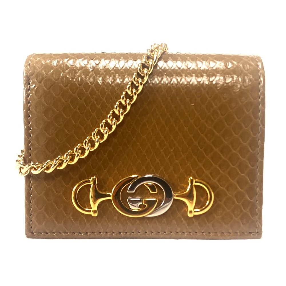 Gucci Zumi Horse-bit Snakeskin Card Case on Chain NEW IN BOX